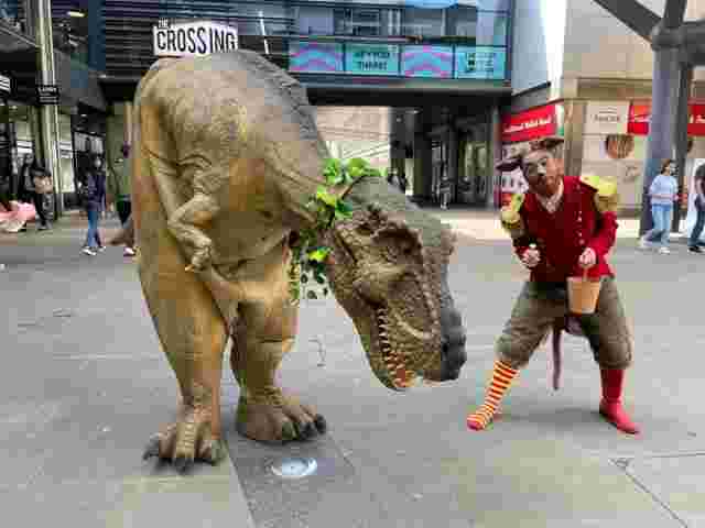 animatronic dinosaur in Swindon Town Centre, part of a storyteller trail